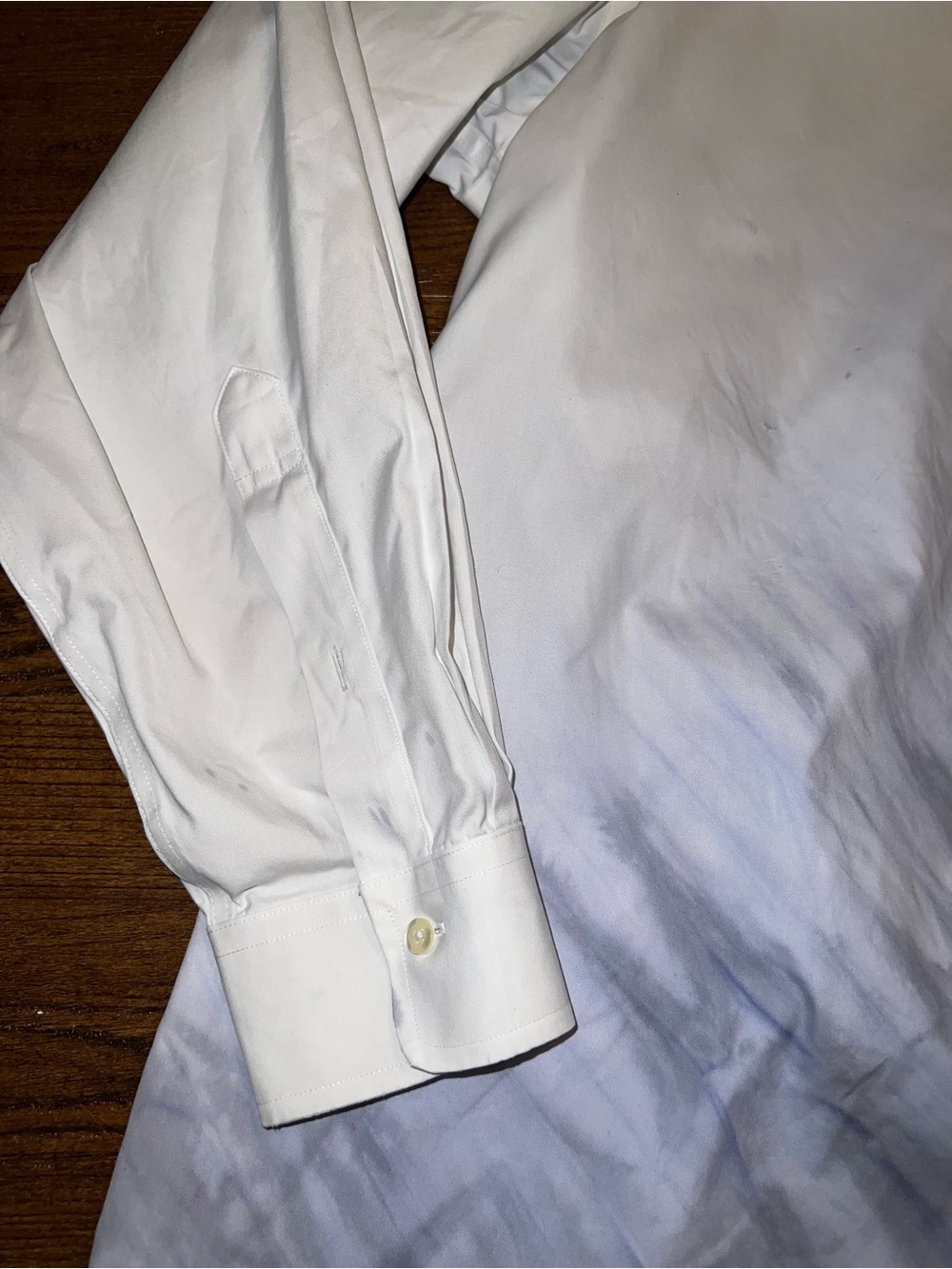White Ombre Watercolor Artisanal Upcycled Blue Retro Button-Up Shirt Size XL - Picture 8 of 12